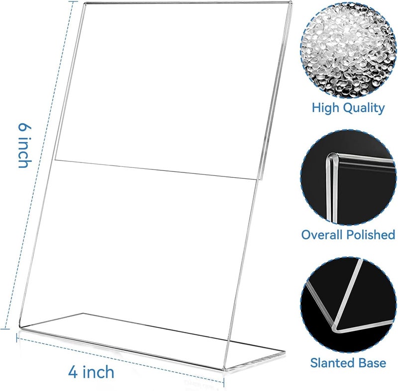 EHWINE 24 Pack 4 x 6 Acrylic Sign Holder, Clear Plastic Signs Display Stand, Vertical Slanted Back Paper Holder Stand up Table Top Sign Holders Flyer Stand Frames Suitable for Office Business Store - Image 3